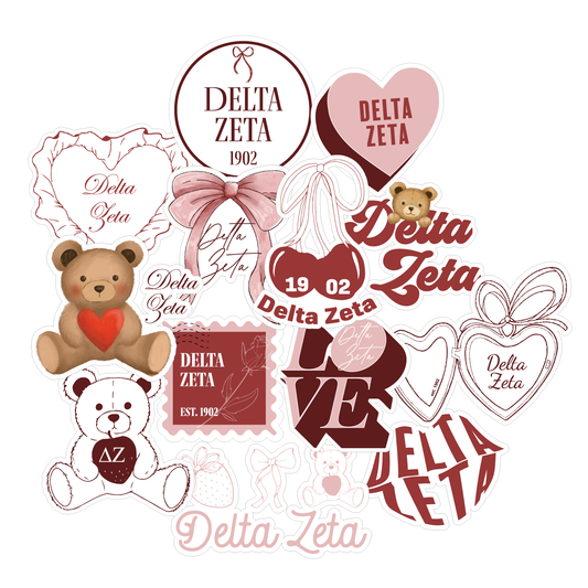 Delta Zeta Sticker Sheet- Teddy Bears and Sisterhood Love Theme
