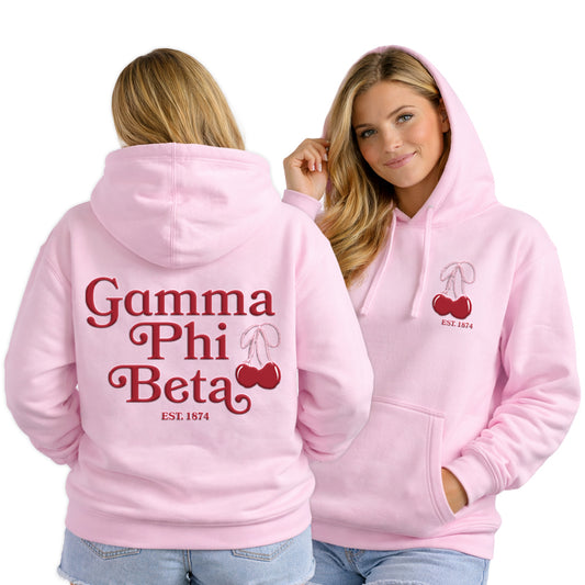 Gamma Phi Beta Hooded Sweatshirt with Cherries and Sorority Name