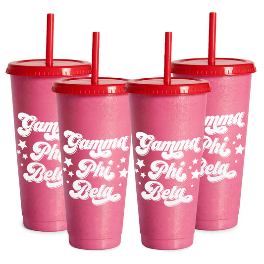 Gamma Phi Beta Glitter Color Changing Cup 4-Pack