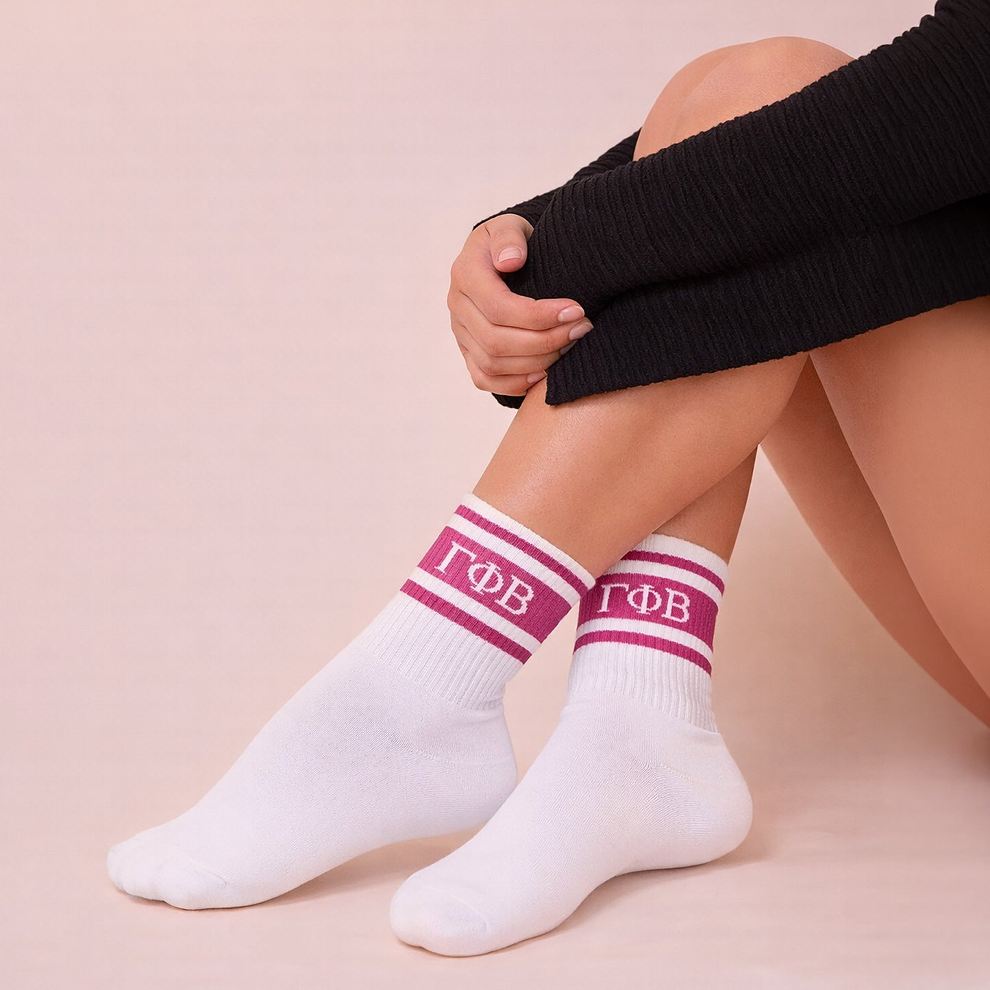 Gamma Phi Beta Socks- Striped Varsity Crew Socks with Greek Letters