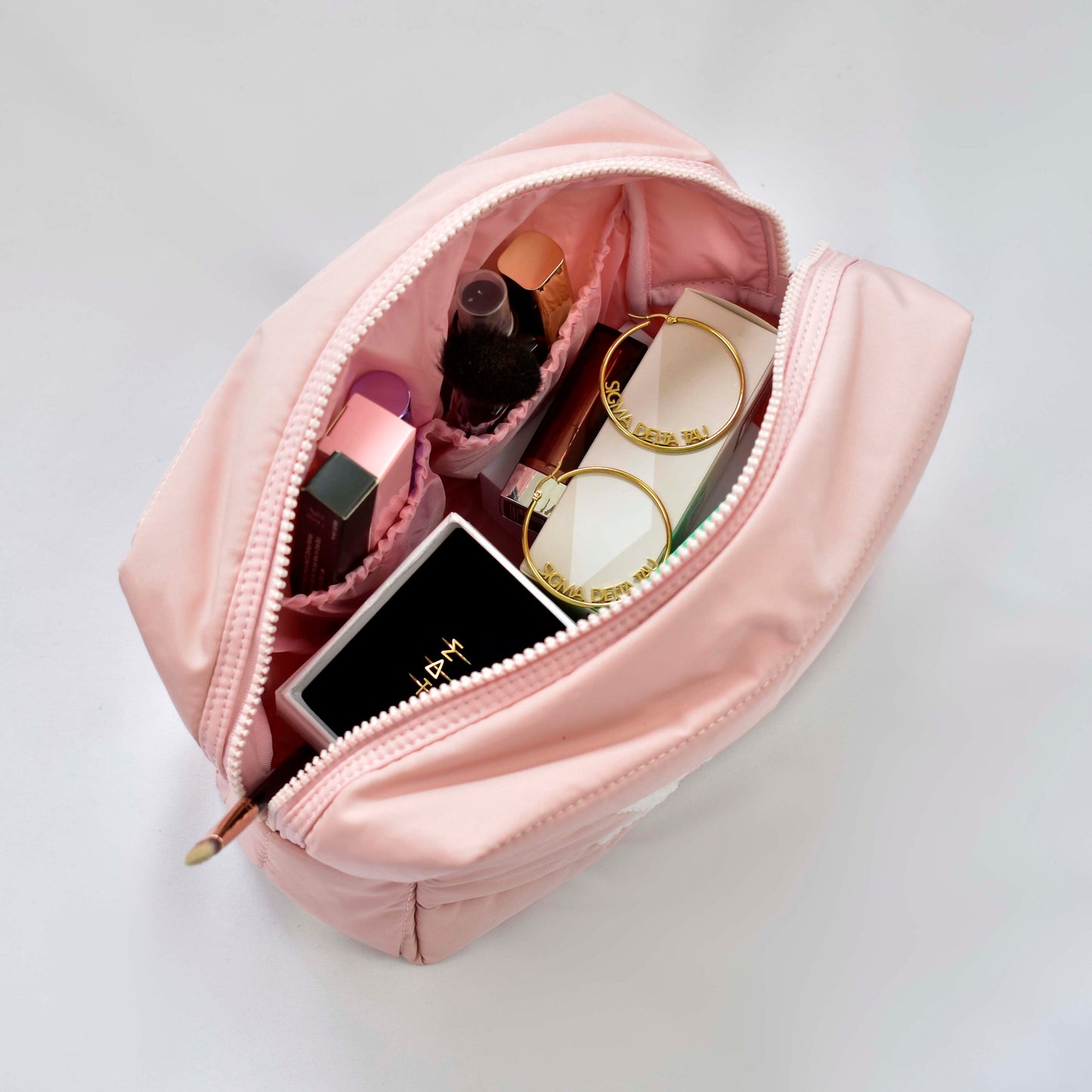 Phi Mu Makeup Bag - Puffer Style with Sorority Letters