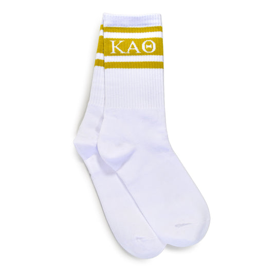 Kappa Alpha Theta Socks- Striped Varsity Crew Socks with Greek Letters