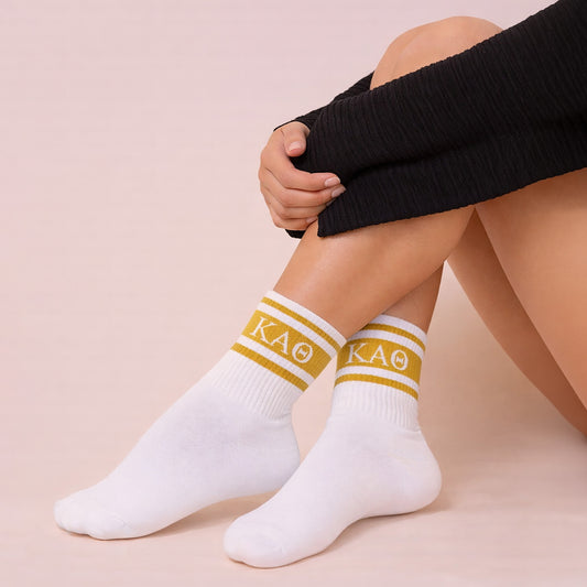 Kappa Alpha Theta Socks- Striped Varsity Crew Socks with Greek Letters