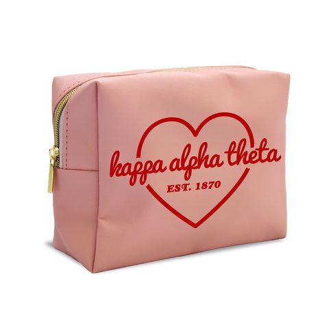 Kappa Alpha Theta Pink w/Red Heart Makeup Bag