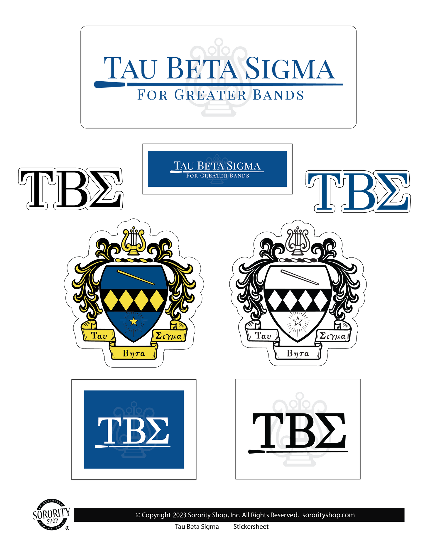Tau Beta Sigma Sorority Sticker Sheet- Brand Focus