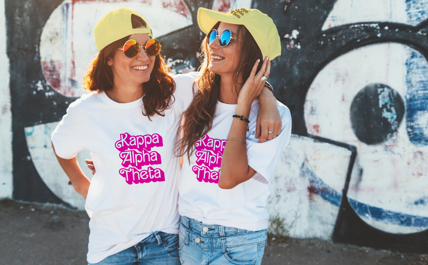 Phi Mu T-Shirt- Retro Dolly Sorority Name Design, Relaxed Fit
