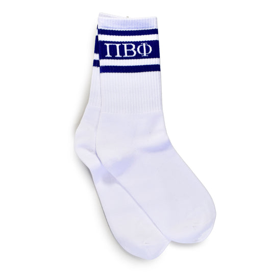 Pi Beta Phi Socks- Striped Varsity Crew Socks with Greek Letters
