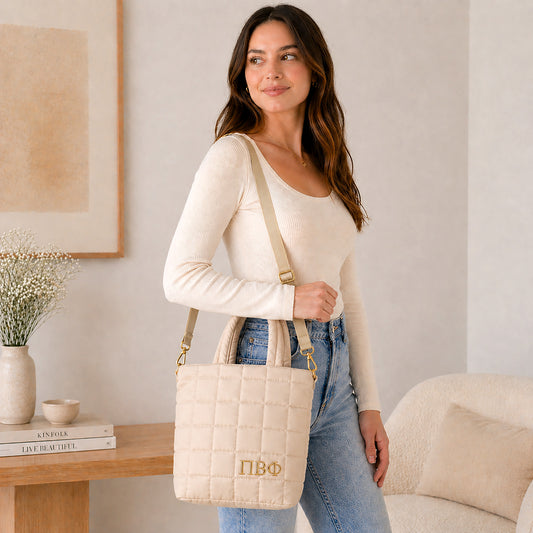 Pi Beta Phi Quilted Tote Bag- Small Crossbody Bag with Greek Letters