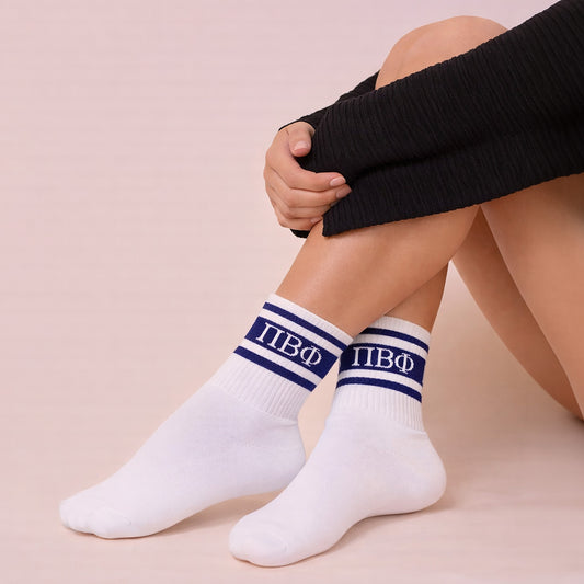 Pi Beta Phi Socks- Striped Varsity Crew Socks with Greek Letters