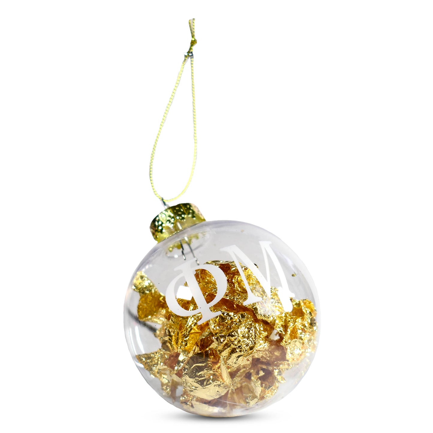 Phi Mu Ornament - Clear Plastic Ball Ornament with Gold Foil