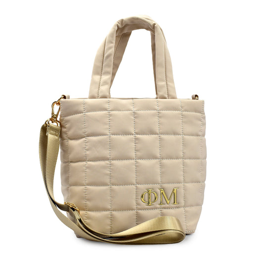Phi Mu Quilted Tote Bag- Small Crossbody Bag with Greek Letters