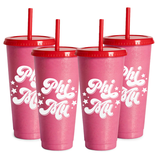 Phi Mu Glitter Color Changing Cup 4-Pack