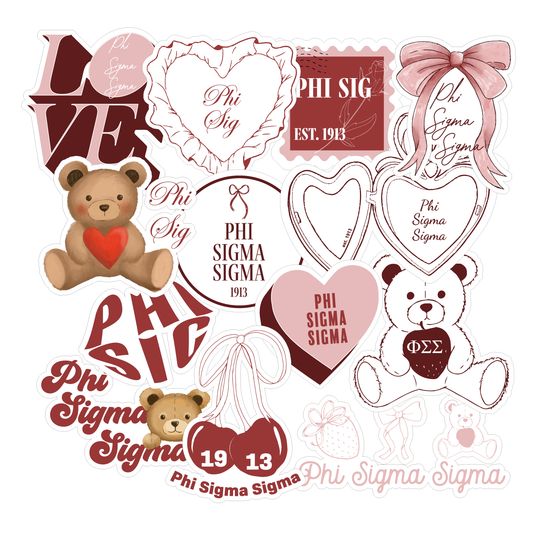 Phi Sigma Sigma Sticker Sheet- Teddy Bears and Sisterhood Love Theme