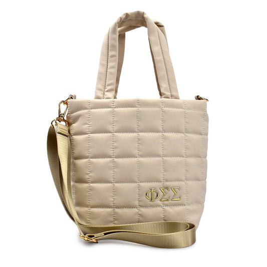 Phi Sigma Sigma Quilted Tote Bag- Small Crossbody Bag with Greek Letters
