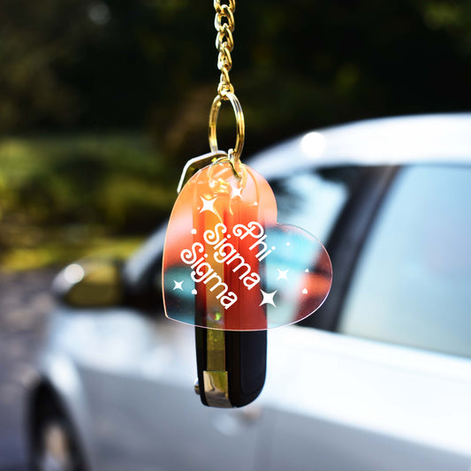 Phi Sigma Sigma Keychain - Iridescent Heart Design