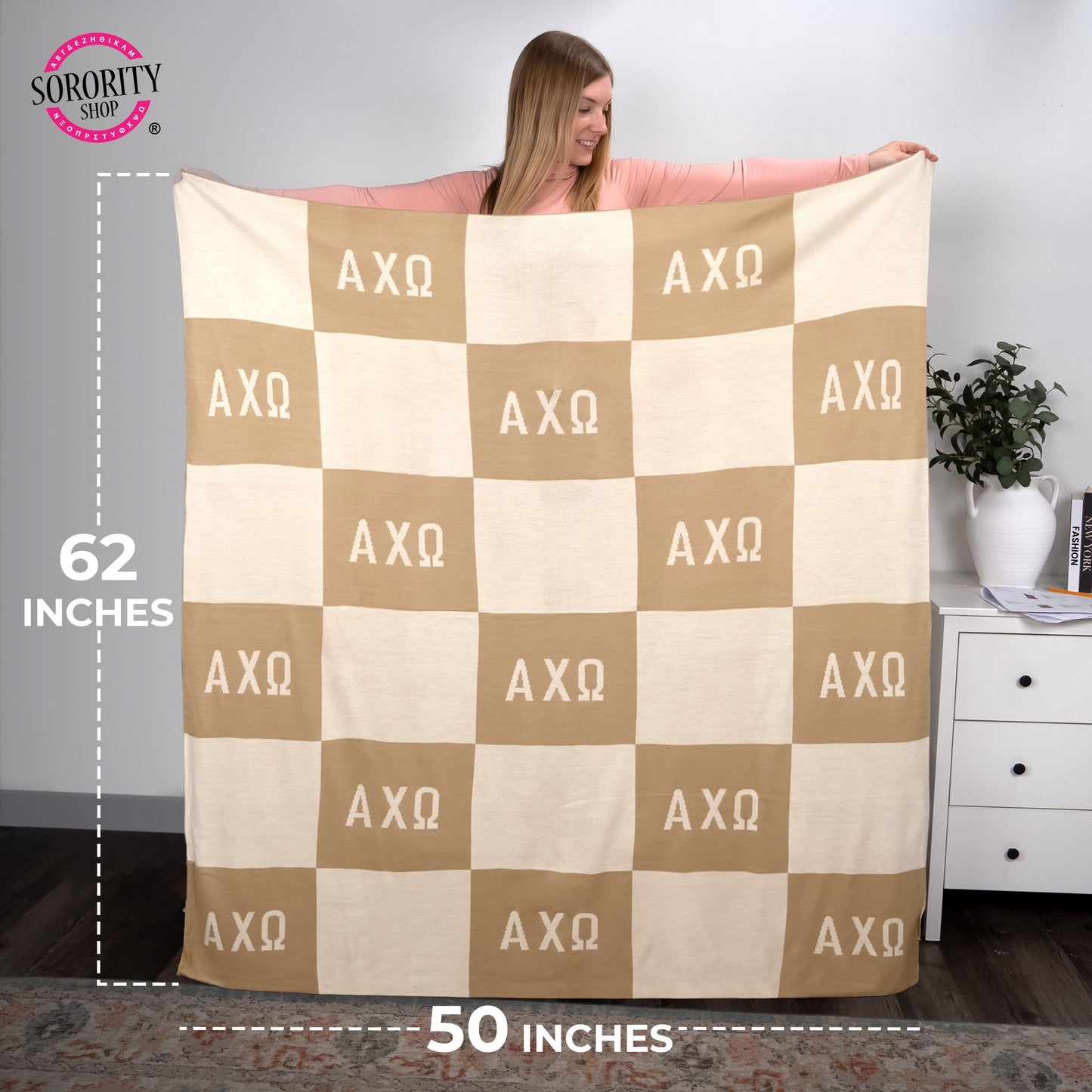 Sigma Delta Tau Blanket - Acrylic Knit Checkered Blanket