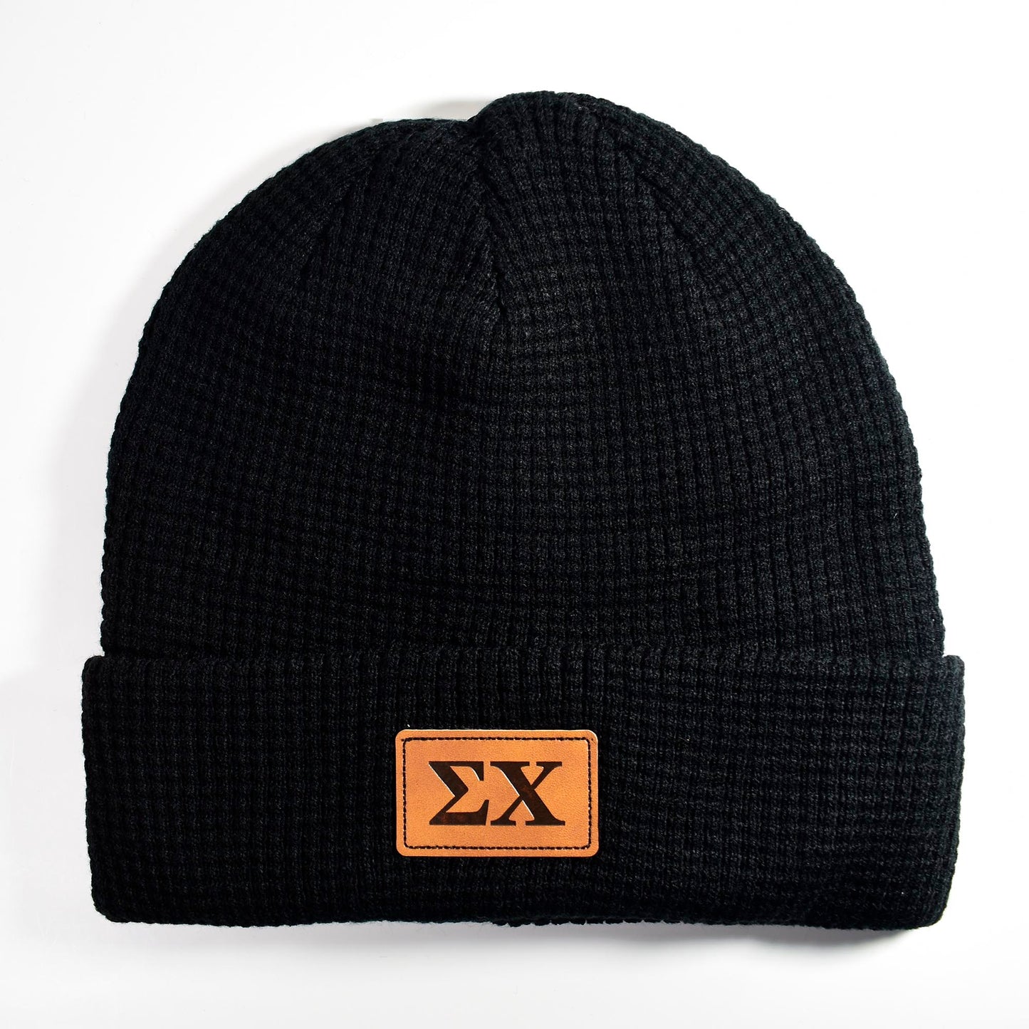 Sigma Chi Fraternity Beanie Hat - Black Winter Hat w/ Greek Letters Patch
