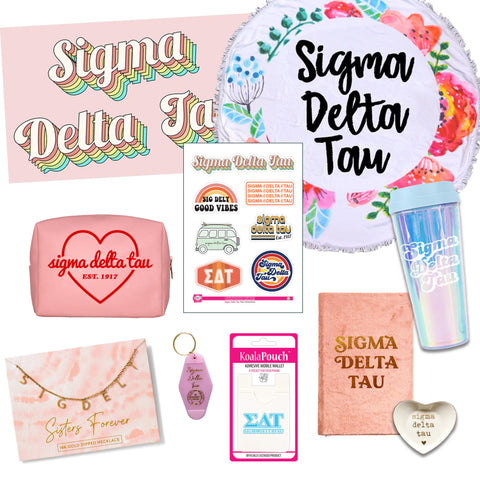 Sigma Delta Tau Celebrate Sisterhood Sorority Gift Box- 10 unique items