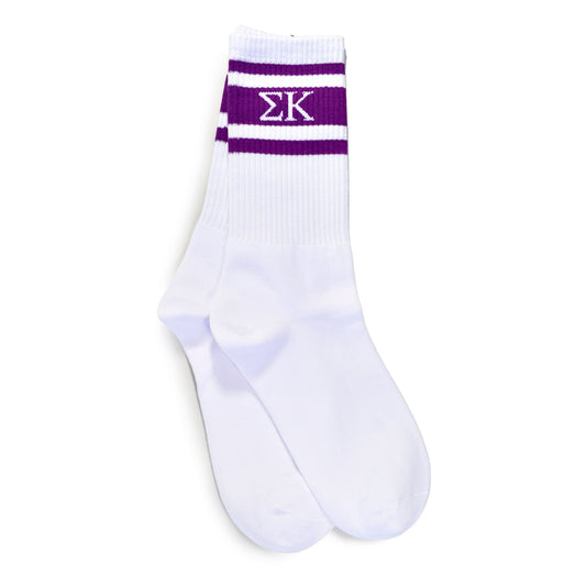 Sigma Kappa Socks- Striped Varsity Crew Socks with Greek Letters