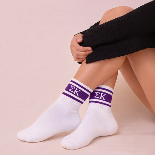 Sigma Kappa Socks- Striped Varsity Crew Socks with Greek Letters