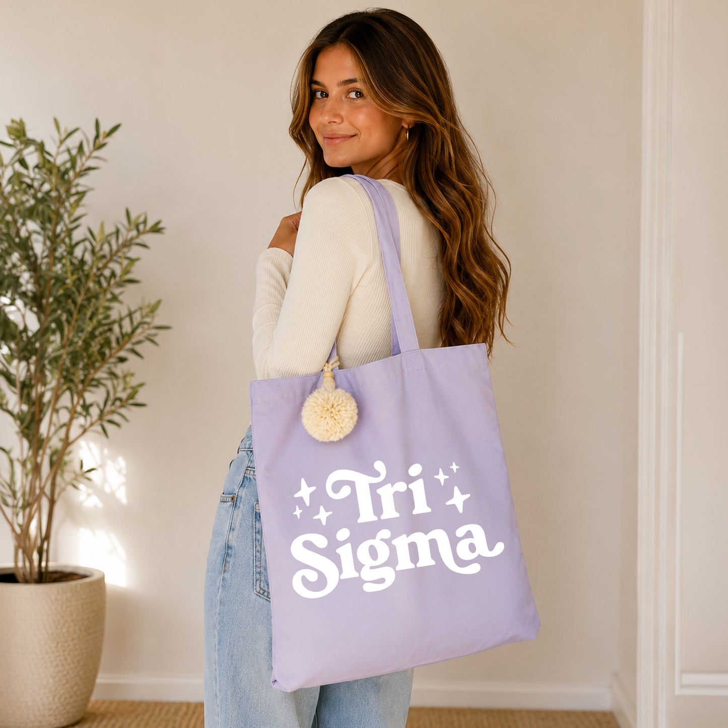 Sigma Sigma Sigma Retro Pom Pom Tote Bag