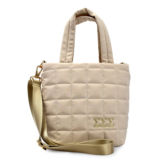 Sigma Sigma Sigma Quilted Tote Bag- Small Crossbody Bag with Greek Letters