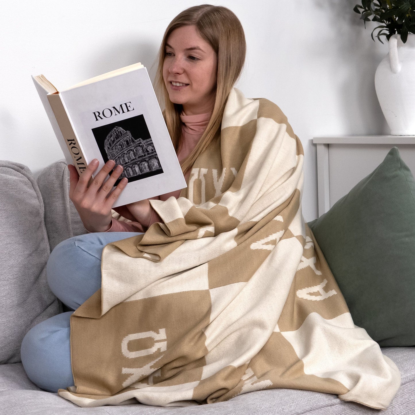 Kappa Alpha Theta Blanket - Acrylic Knit Checkered Blanket