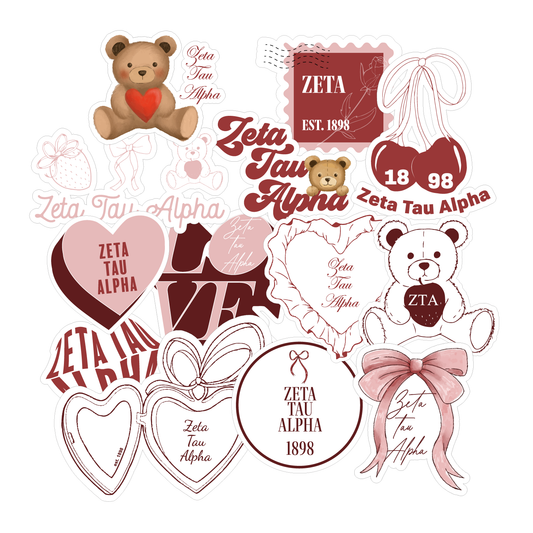 Zeta Tau Alpha Sticker Sheet- Teddy Bears and Sisterhood Love Theme