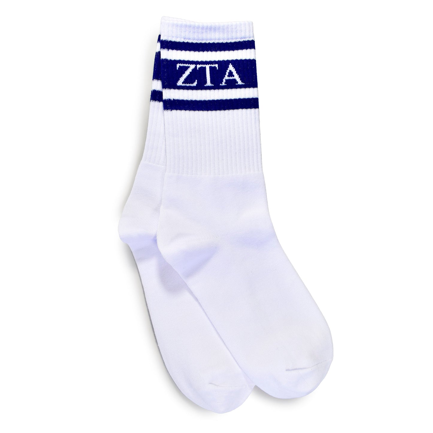 Zeta Tau Alpha Socks- Striped Varsity Crew Socks with Greek Letters