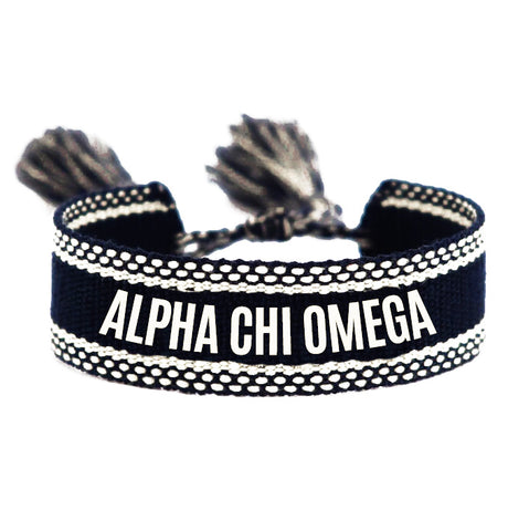Alpha Chi Omega Woven Bracelet, Black and White Design