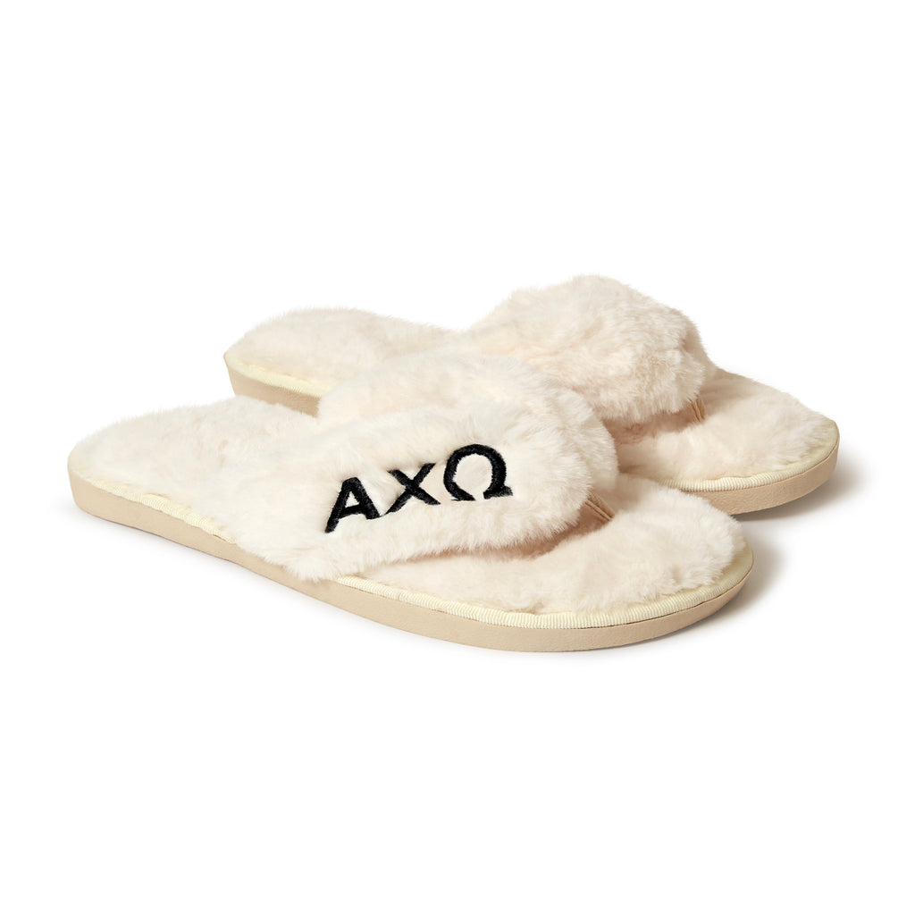 Alpha Chi Omega - Furry Slippers Women - With ACO Embroidery Logo