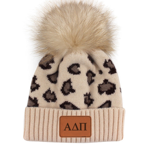 Alpha Delta Pi Leopard Design Beanie Hat