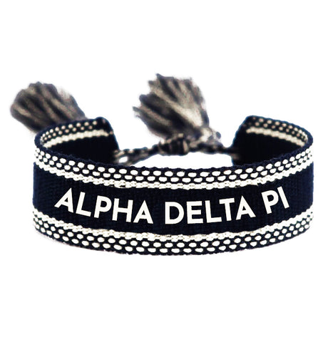 Alpha Delta Pi Woven Bracelet, Black and White Design