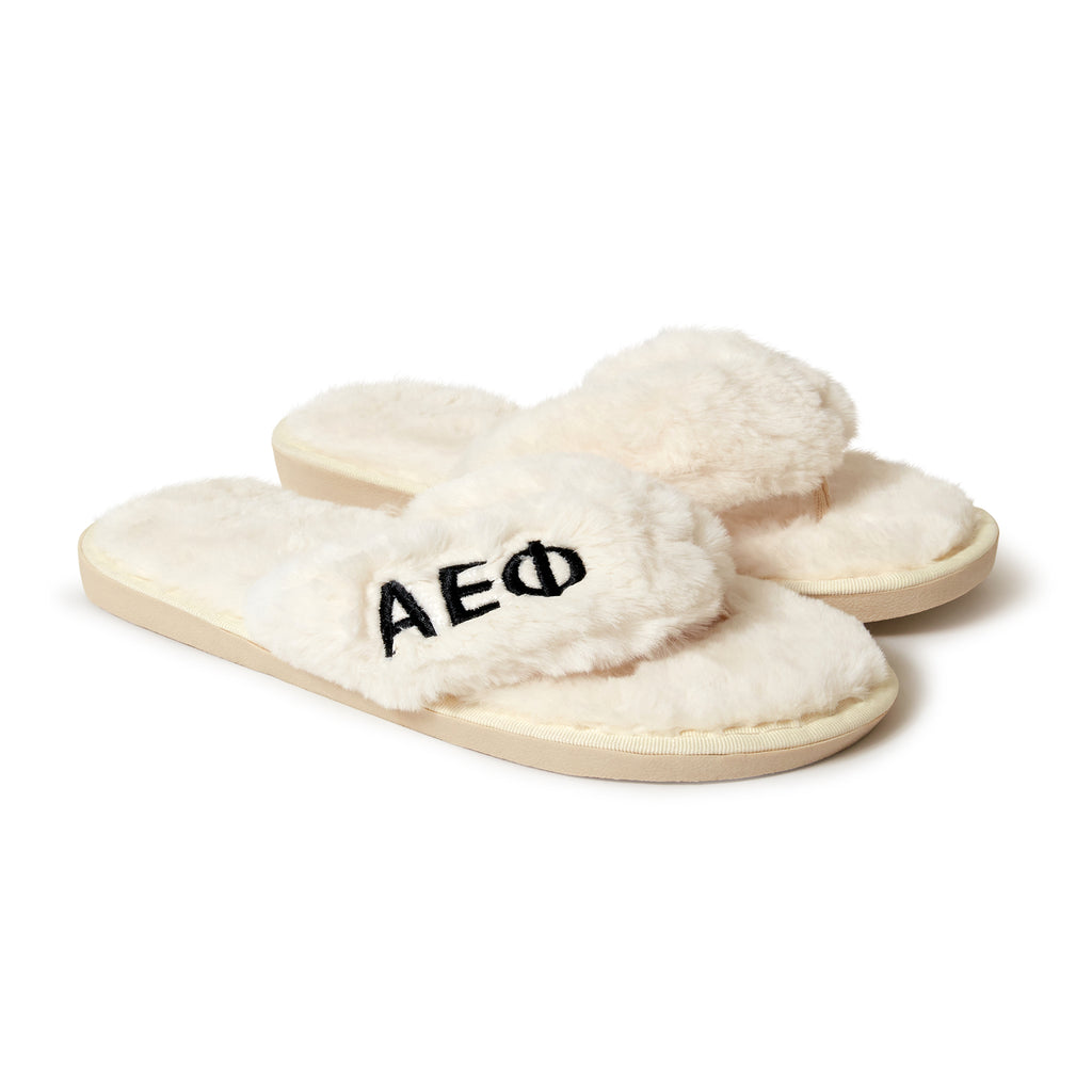 Alpha Epsilon Phi - Furry Slippers Women - With AEP Embroidery Logo