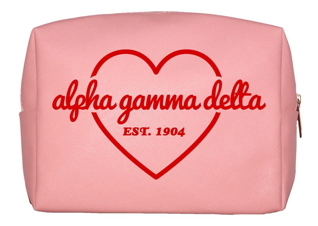 Alpha Gamma Delta Pink w/Red Heart Makeup Bag
