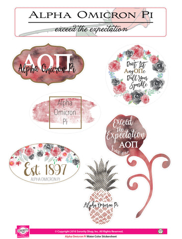 Alpha Omicron Pi Water Color stickers