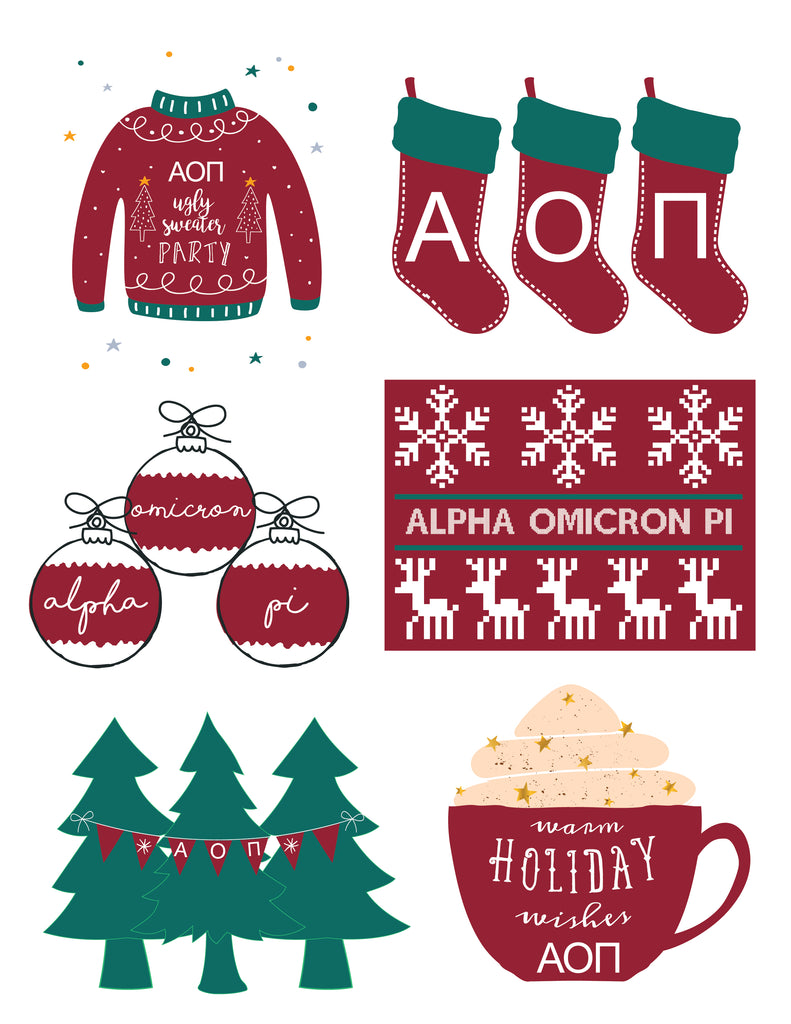 Alpha Omicron Pi <br> Holiday Sticker Sheet