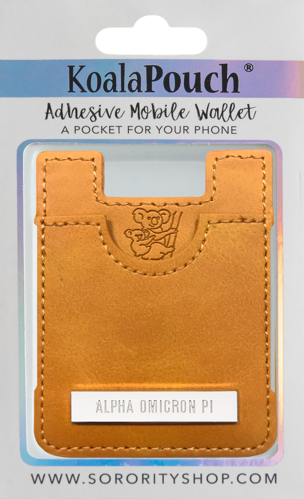 Alpha Omicron Pi Faux Leather adhesive mobile wallet, Koala Pouch