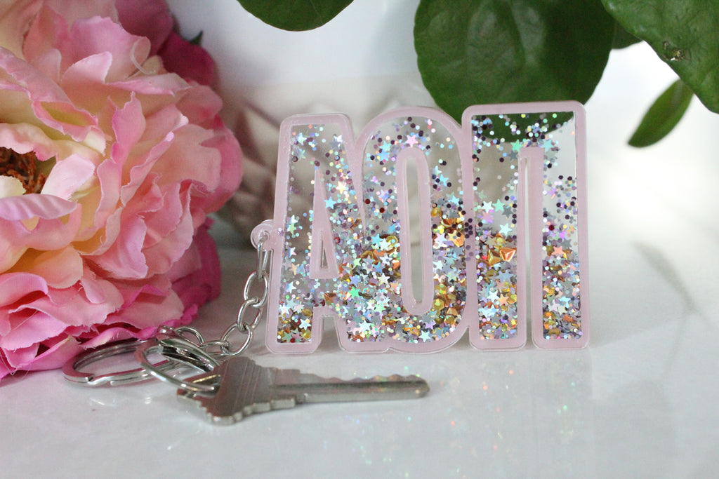 Alpha Omicron Pi Glitter Sorority Keychain