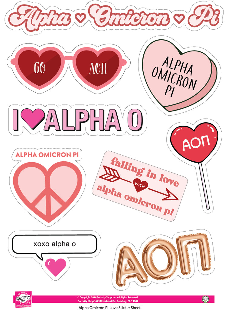 Alpha Omicron Pi- Sticker Sheet- Love Theme