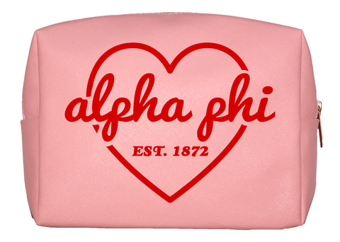 Alpha Phi Makeup Bag - Pink w/ Red Heart