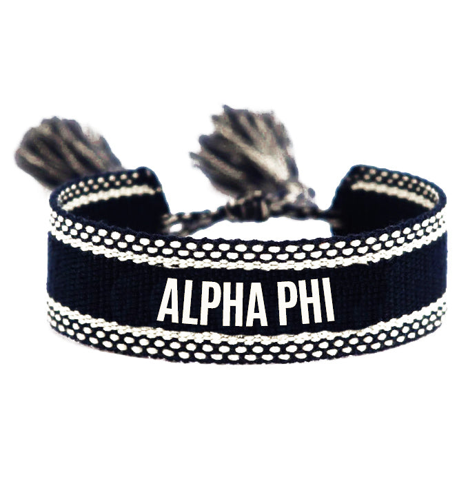 Alpha Phi Woven Bracelet, Black and White Design