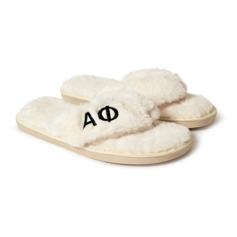 Alpha Phi - Furry Slippers Women - With AP Embroidery Logo