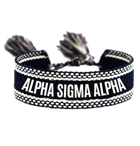 Alpha Sigma Alpha Woven Bracelet, Black and White Design