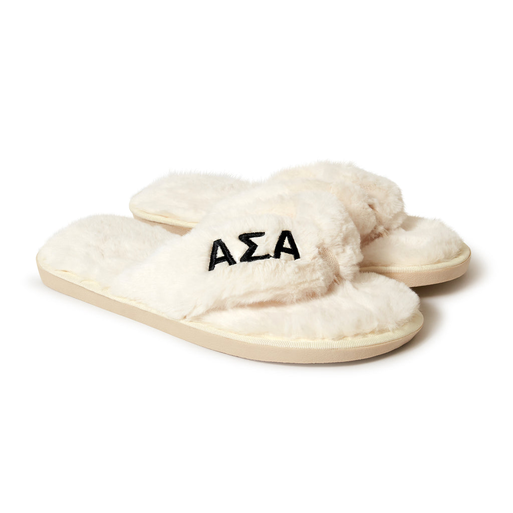 Alpha Sigma Alpha - Furry Slippers Women - With ASA Embroidery Logo