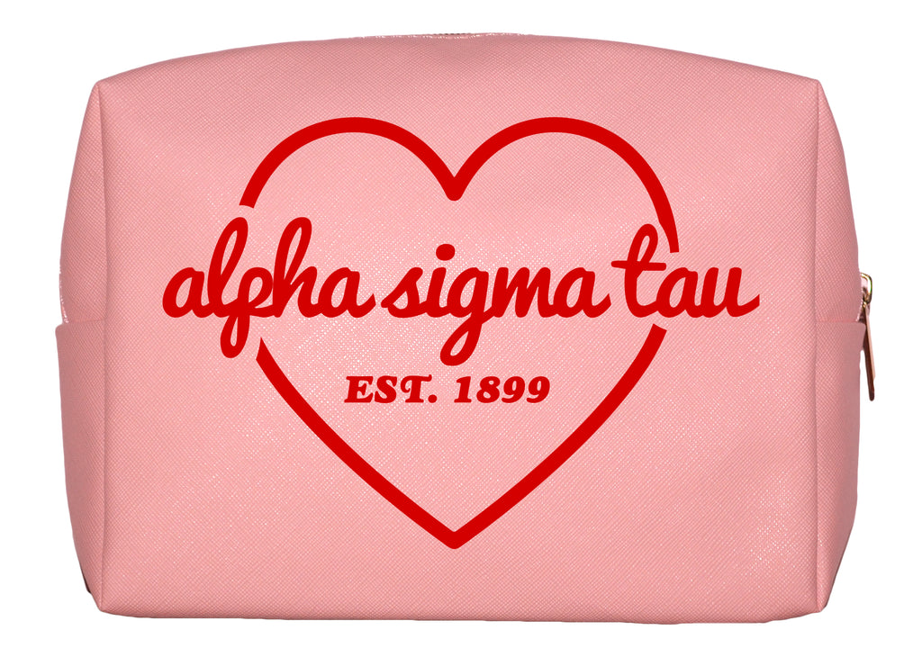 Alpha Sigma Tau Pink w/Red Heart Makeup Bag