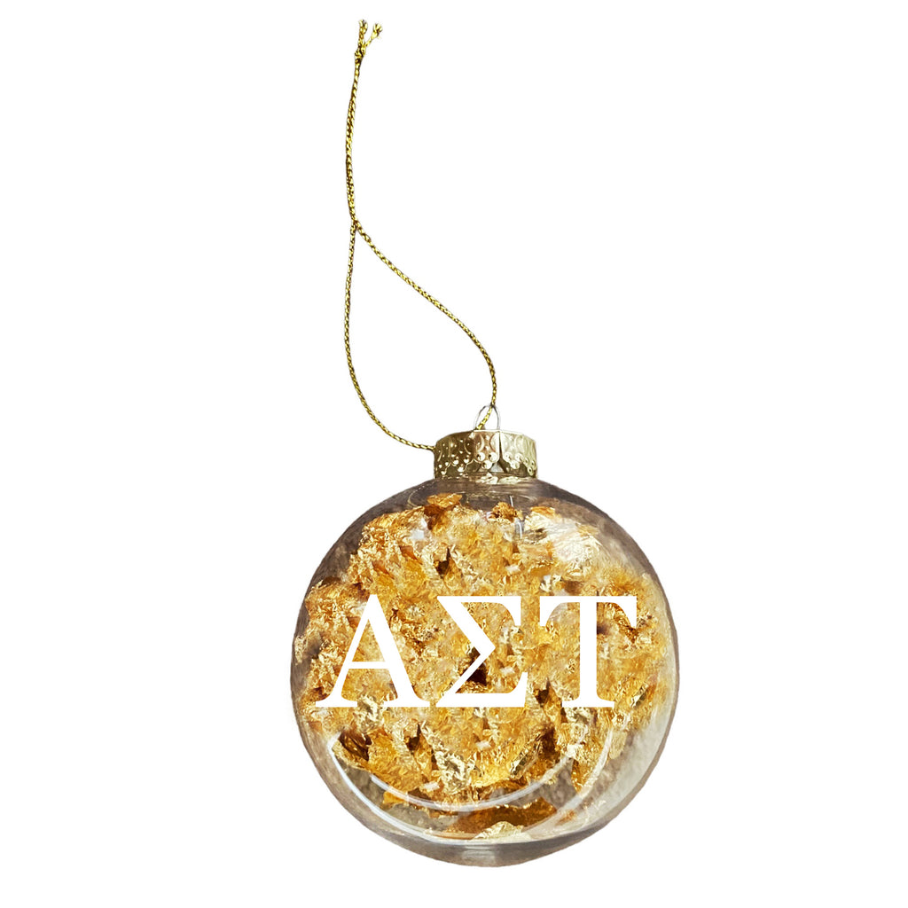 Alpha Sigma Tau Ornament - Clear Plastic Ball Ornament with Gold Foil