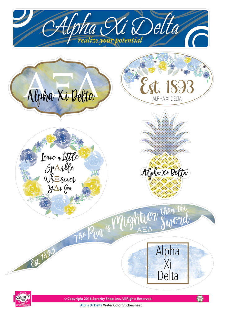 Alpha Xi Delta Water Color stickers