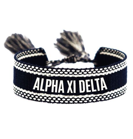 Alpha Xi Delta Woven Bracelet, Black and White Design