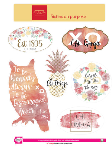 Chi Omega Water Color stickers